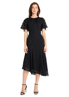 Maggy London Women's Flutter Sleeve Asymmetrical MIDI Dress