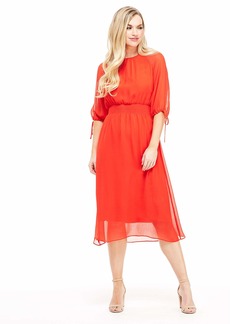 Maggy London Women's Petite Gauze Chiffon Smocked Waist Dress red/Orange 8P