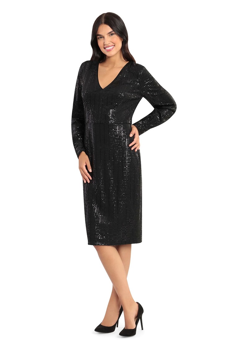 Maggy London womens Geo Sequin Long Sleeve V-neck Dress   US