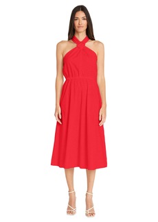 Maggy London Women's Halter Neck with Circle Trim Detail Cotton Poplin Dress Party Occasion Date Guest of