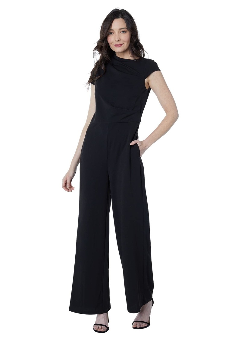 Maggy London Women's High Jumpsuit Workwear Office Occasion Event Guest of Cap Sleeve Asymmetric Neck-Black