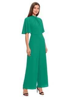 Maggy London Women's High Neck Jumpsuit Workwear Office Occasion Event Guest of Flutter Sleeve-Golf Green