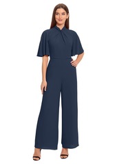 Maggy London Women's High Neck Jumpsuit Workwear Office Occasion Event Guest of Flutter Sleeve-Navy Blazer