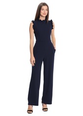 Maggy London Women's High Neck Ruffle Detail Jumpsuit Workwear Office Occasion Event Guest of