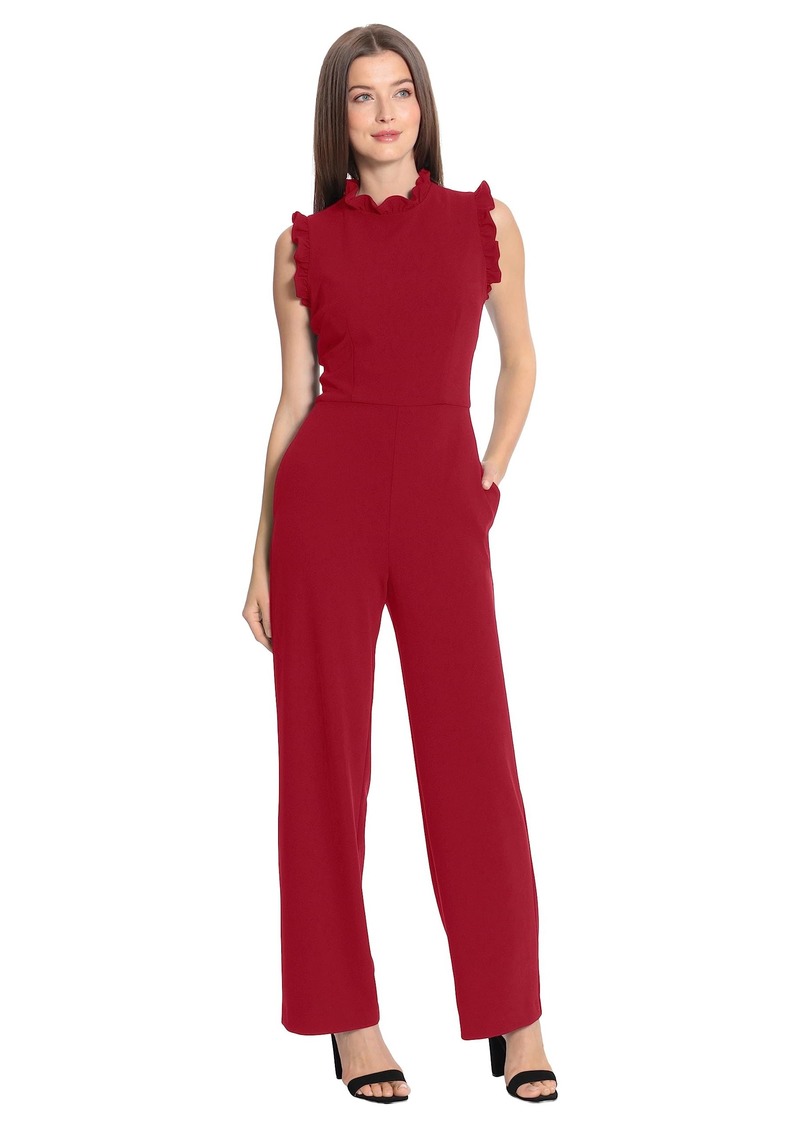 Maggy London Women's High Neck Ruffle Detail Jumpsuit Workwear Office Occasion Event Guest of