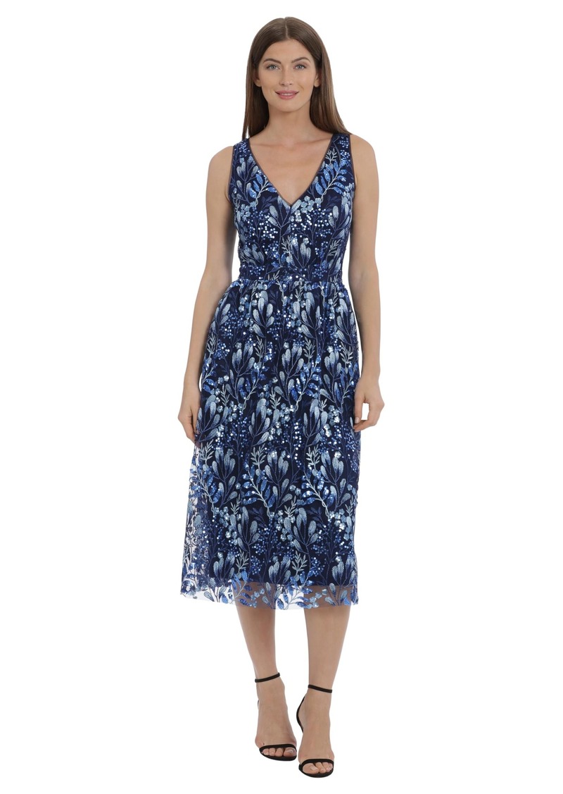 Maggy London Women's Holiday Sequin Dress Event Occasion Cocktail Party Guest of Woodland-Blue Multi