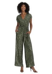 Maggy London Women's Holiday Sequin Jumpsuit Event Occasion Cocktail Party Guest of V-Neck-Olive
