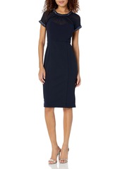 Maggy London Women's Illusion Dress Occasion Event Party Holiday Cocktail Bead Trim-Twilight Navy