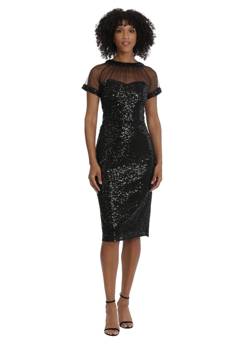 Maggy London Women's Illusion Dress Occasion Event Party Holiday Cocktail Sequin-Black