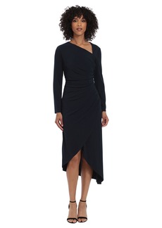 Maggy London Women's Long Sleeve Asymmetric Neck and Hem Dress