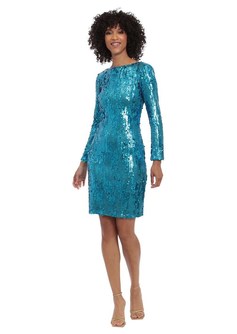 Maggy London Women's Long Sleeve Back V-Neck Sequin Dress