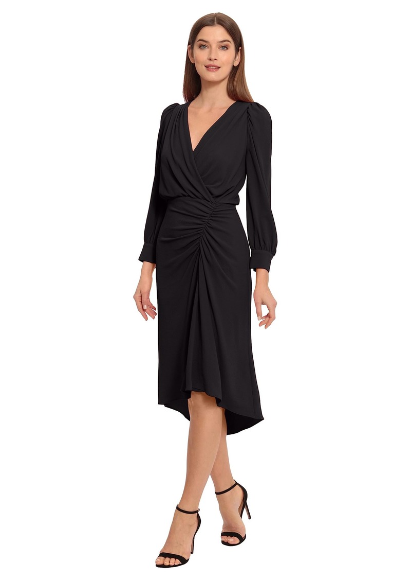 Maggy London Women's Long Sleeve Catalina Crepe Dress Workwear Event Guest of Wedding V-Neck-Black