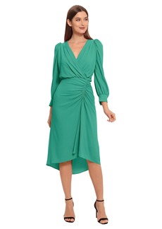 Maggy London Women's Long Sleeve Catalina Crepe Dress Workwear Event Guest of Wedding V-Neck-Golf Green