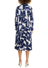 Maggy London Women's Long-Sleeve Collared Shirtdress - NAVY CREAM