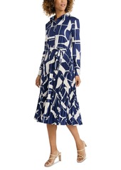 Maggy London Women's Long-Sleeve Collared Shirtdress - NAVY CREAM