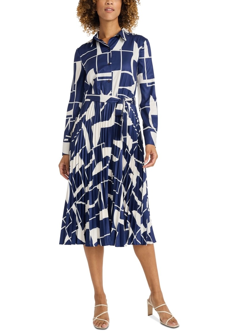 Maggy London Women's Long-Sleeve Collared Shirtdress - NAVY CREAM