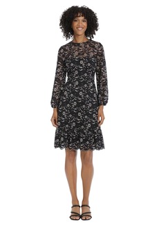 Maggy London Women's Long Sleeve Floral Lace Fit and Flare Dress Occasion