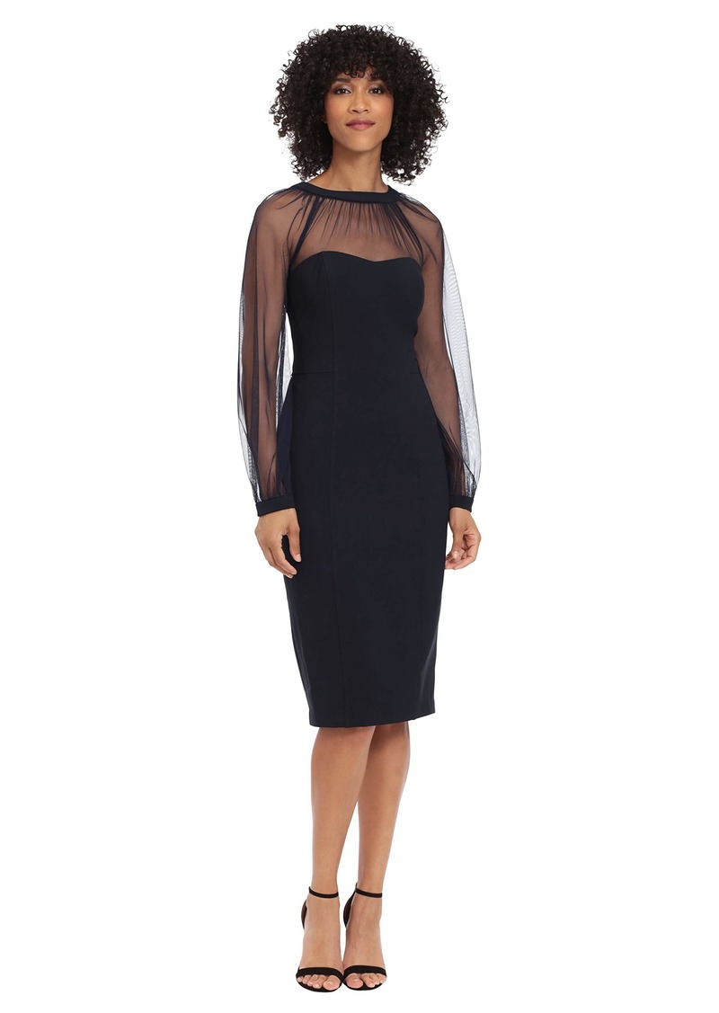 Maggy London Women's Illusion Dress Occasion Event Party Holiday Cocktail Guest of Wedding Long SLV-Navy