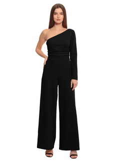 Maggy London Women's Long Sleeve Occasion Dressy Jumpsuit One Shoulder-Black