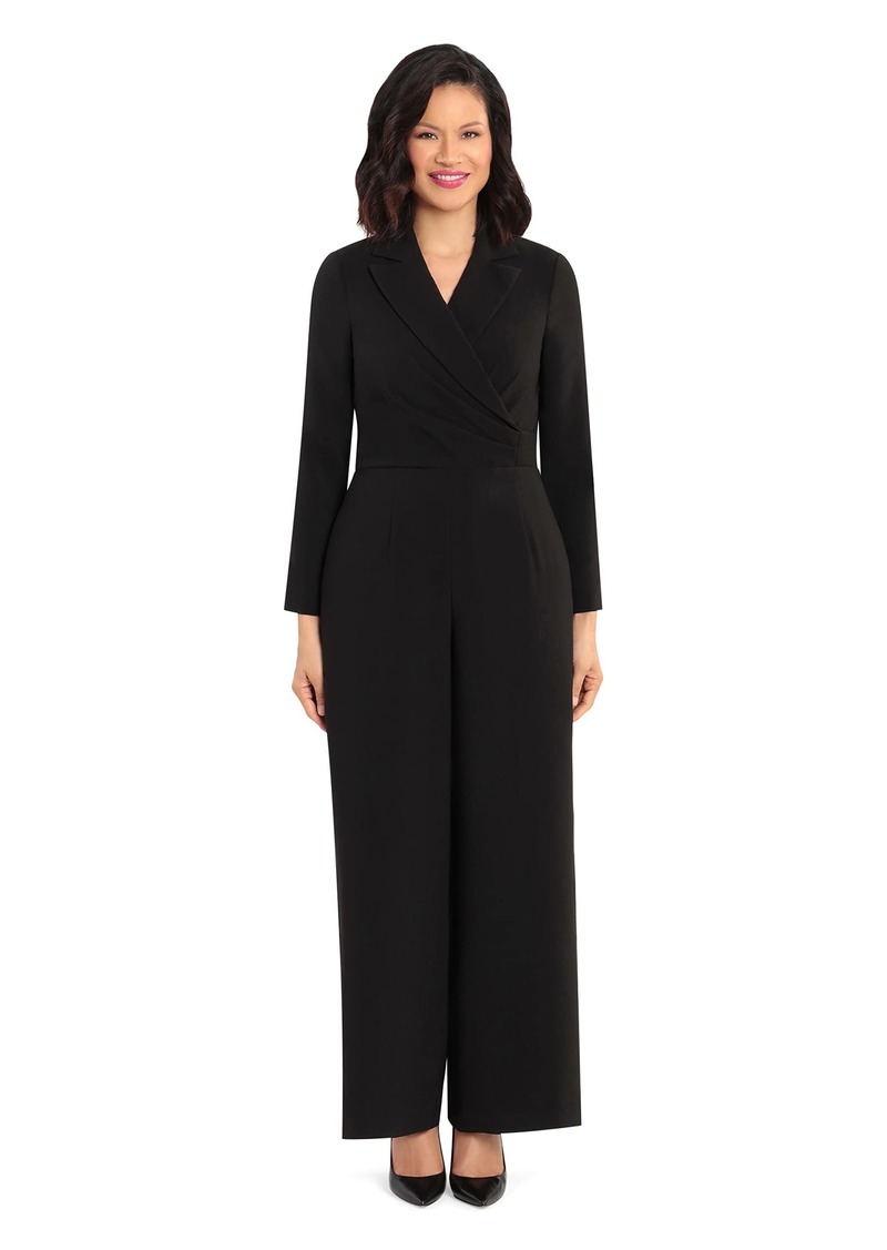 Maggy London Women's Long Sleeve Occasion Dressy Jumpsuit Tuxedo Lapel-Black