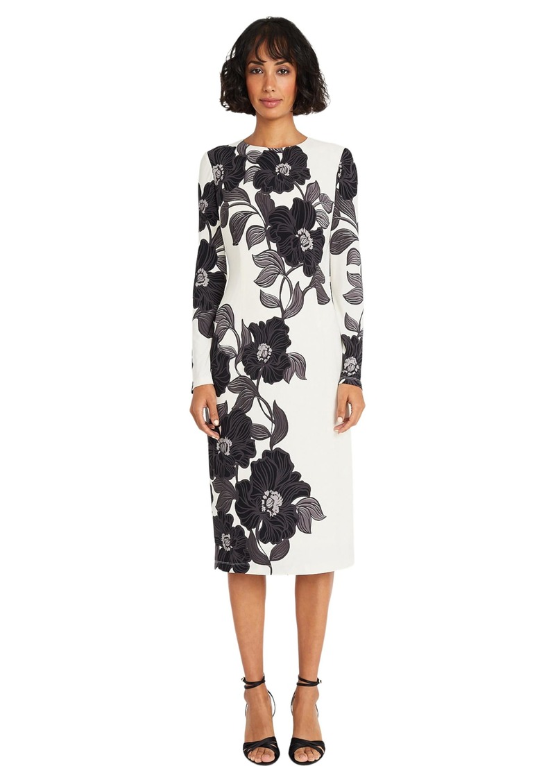 Maggy London Women's Long Sleeve Printed Sheath Tropadelic Floral-Soft White/Charcoal