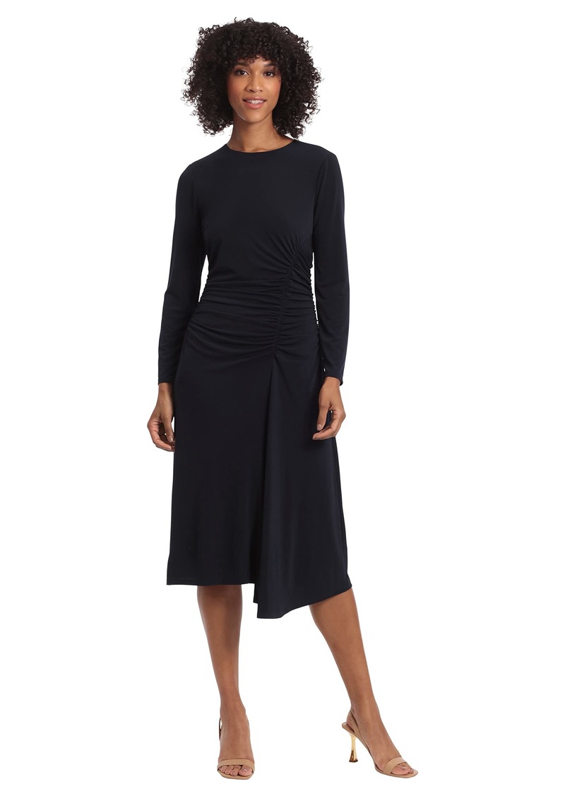 Maggy London Women's Long Sleeve Side Ruched Matte Jersey Dress Workwear Event Party Guest of Wedding