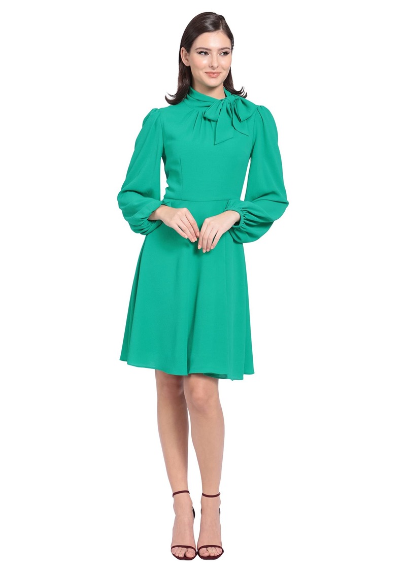 Maggy London Women's Long Sleeve Tie Neck Fit and Flare Dress