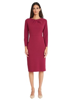 Maggy London Women's Long Sleeve Tucked Jewel Neck Sheath Career Office Wear Work Dress