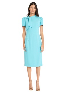 Maggy London Womens Midi Short Sleeve Sheath with Neck Tie Career Office Work Wear Casual Night Out Dress   US