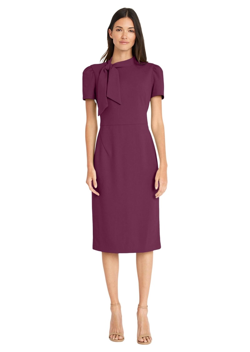 Maggy London Women's Midi Short Sleeve Sheath with Neck Tie Career Office Work Wear