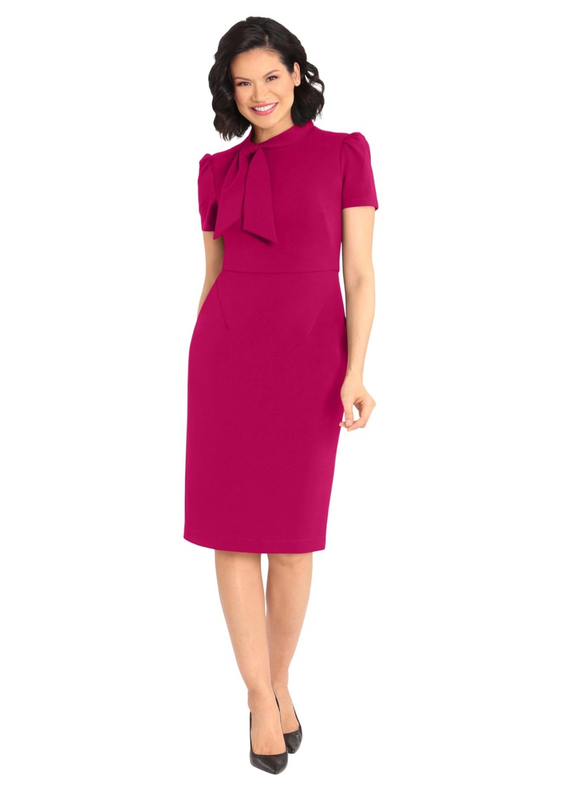 Maggy London Women's Midi Short Sleeve Sheath with Neck Tie Career Office Work Wear