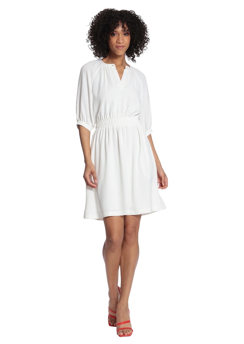 Maggy London Women's Notch Neck Elastic Waistband 3/4 Puff Sleeves Dress