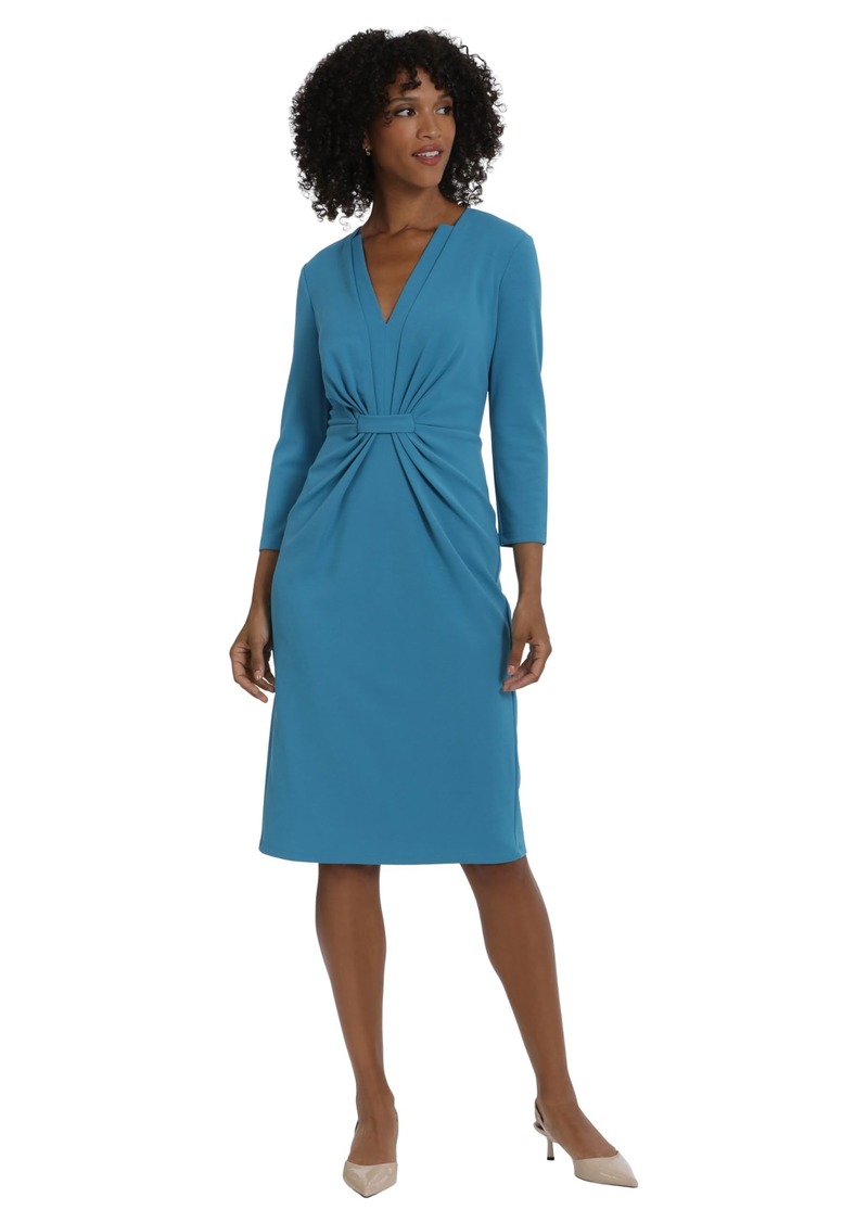 Maggy London Women's Notched V-Neck Sophisticated Sheath Dress Event Office Workwear Guest of