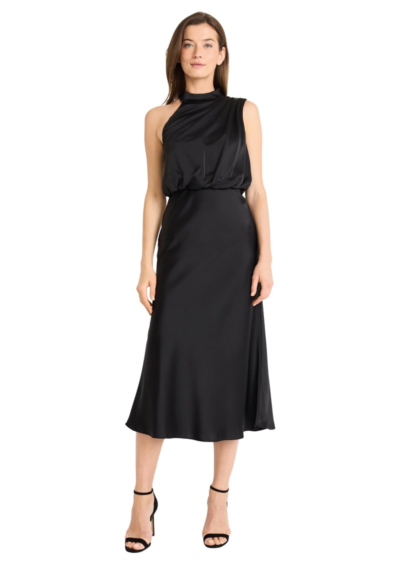 Maggy London Women's ONE Shoulder Asymmetrical MIDI Dress