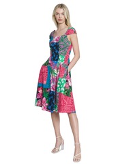 Maggy London Women's Patchwork-Print Cap-Sleeve Dress - Pink/blue