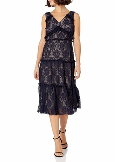 Maggy London Women's Petite Pleat Lace Tiered Cocktail Dress  4P