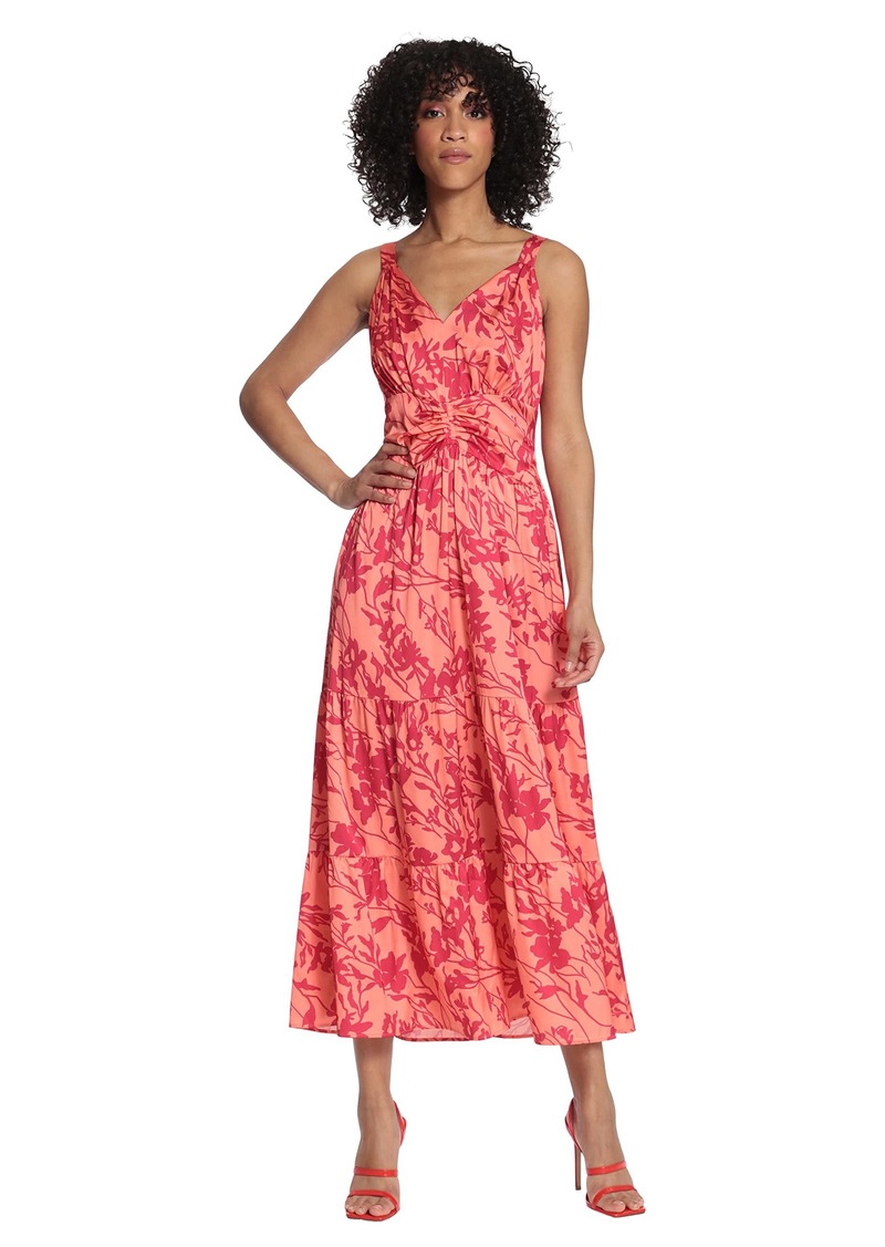 Maggy London womens Ruched Waist and Tiered Skirt Maxi Dress   US
