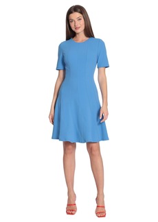 Maggy London Women's Petite Short Sleeve Fit and Flare Scuba Crepe Dress  12