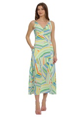 Maggy London Women's Plus Size Bold Colorful Fun Printed Peached CDC Slip Dress