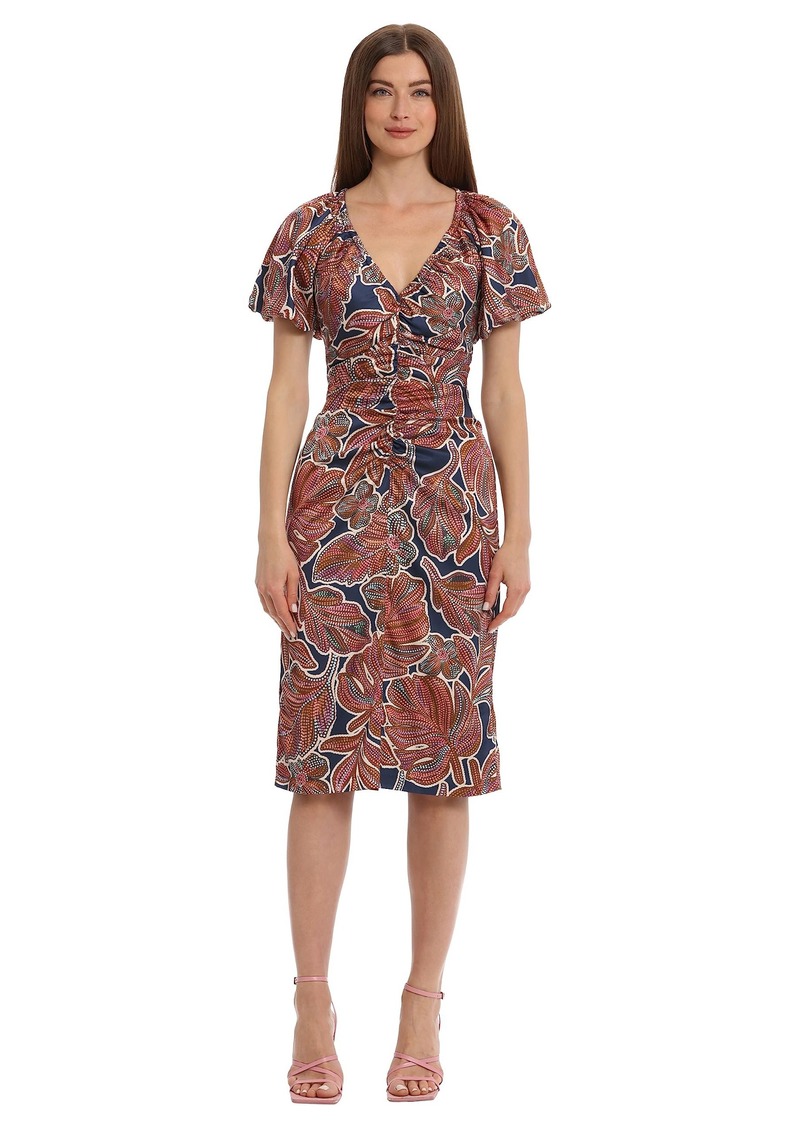 Maggy London Women's Plus Size Floral Printed V-Neck Empire Waist Midi Dress