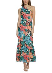 Maggy London Women's Printed Asymmetric-Neck Maxi Dress - Black/Blue