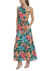 Maggy London Women's Printed Asymmetric-Neck Maxi Dress - Black/Blue