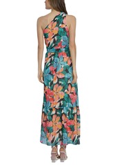 Maggy London Women's Printed Asymmetric-Neck Maxi Dress - Black/Blue