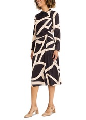 Maggy London Women's Printed Asymmetric Ruched Dress - Black/tan