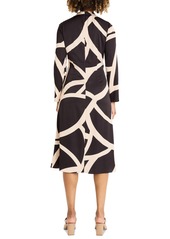 Maggy London Women's Printed Asymmetric Ruched Dress - Black/tan