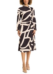 Maggy London Women's Printed Asymmetric Ruched Dress - Black/tan