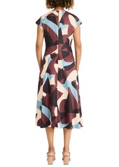 Maggy London Women's Printed Crewneck Cap Sleeve Midi Dress - Crm/brown