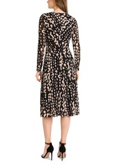 Maggy London Women's Printed Long-Sleeve Pleated Dress - Blk/peach