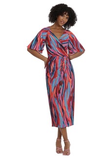 Maggy London Women's Printed Raglan-Sleeve Wrap Dress - Navy Blue/Burgundy