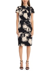 Maggy London Women's Printed Twist-Neck Puff-Sleeve Dress - Black/horn